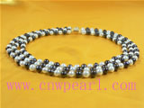 7-8mm black and white alternated pearl necklace